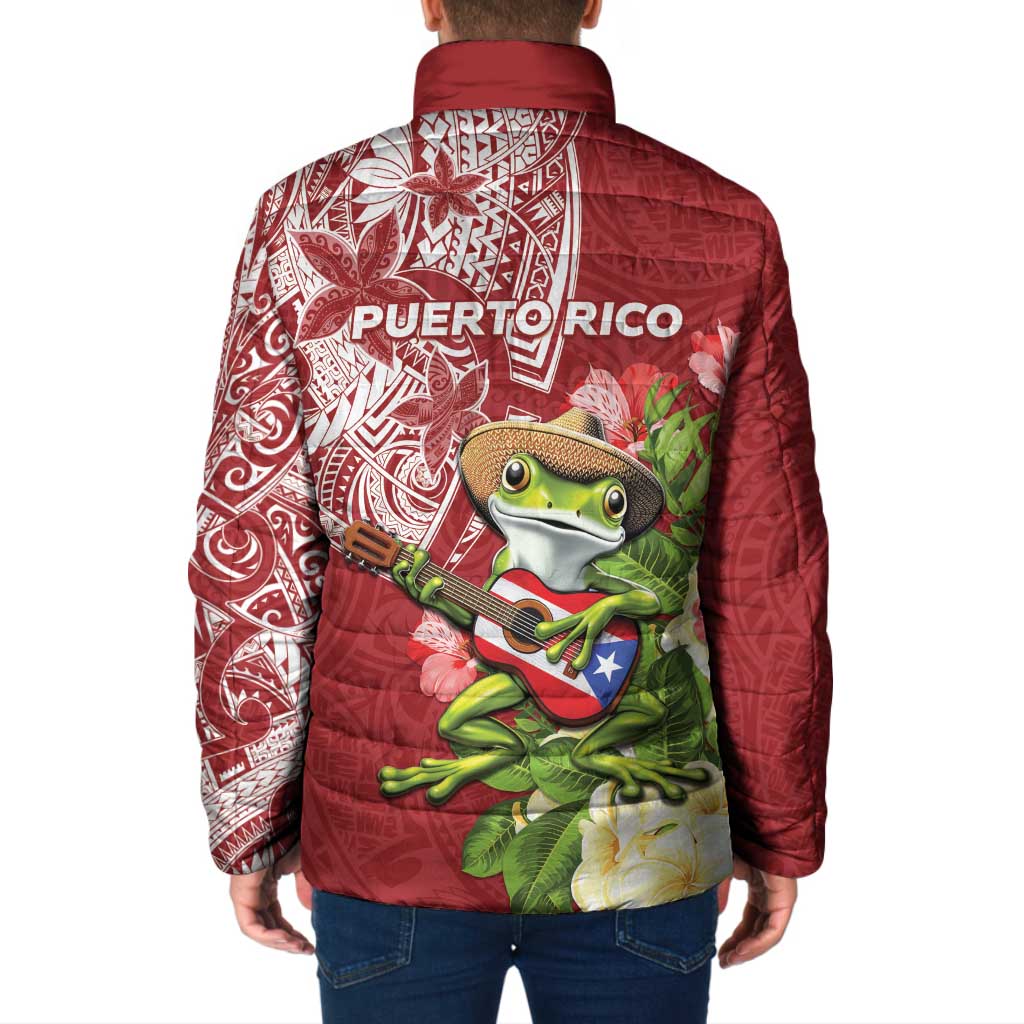 Puerto Rico Coqui Frog Padded Jacket Tropical Flowers Polynesian Style - Polynesian Pride