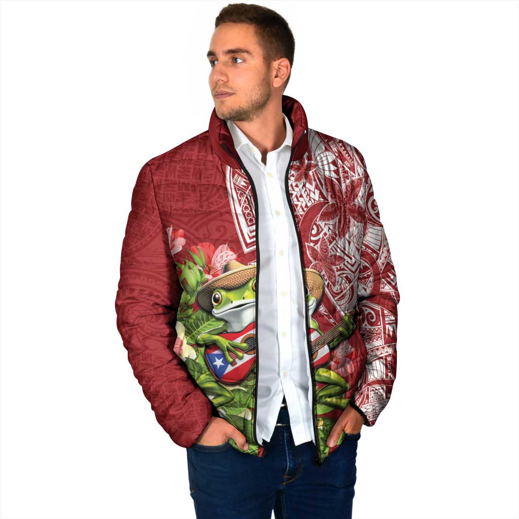Puerto Rico Coqui Frog Padded Jacket Tropical Flowers Polynesian Style - Polynesian Pride