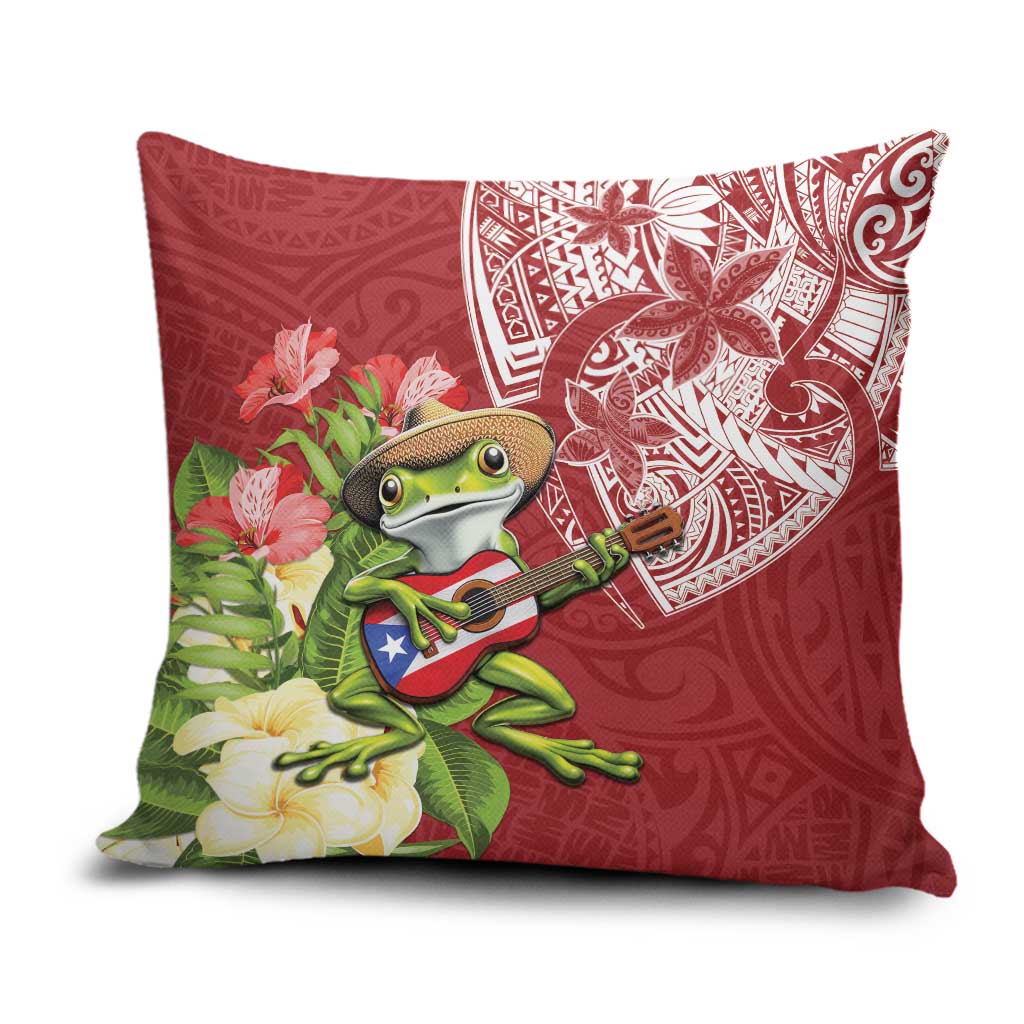 Puerto Rico Coqui Frog Pillow Cover Tropical Flowers Polynesian Style - Polynesian Pride