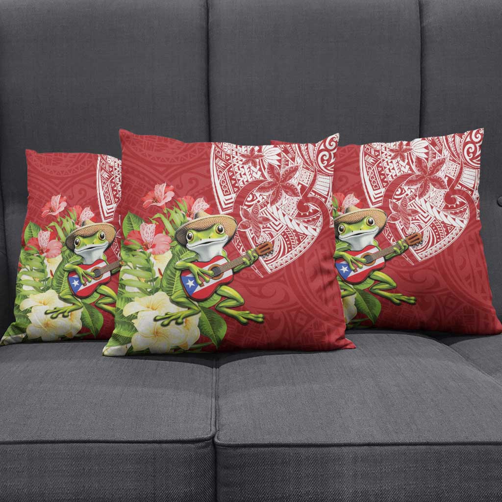 Puerto Rico Coqui Frog Pillow Cover Tropical Flowers Polynesian Style - Polynesian Pride