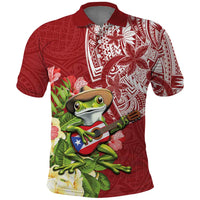 Puerto Rico Coqui Frog Polo Shirt Tropical Flowers Polynesian Style - Polynesian Pride