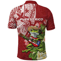 Puerto Rico Coqui Frog Polo Shirt Tropical Flowers Polynesian Style - Polynesian Pride