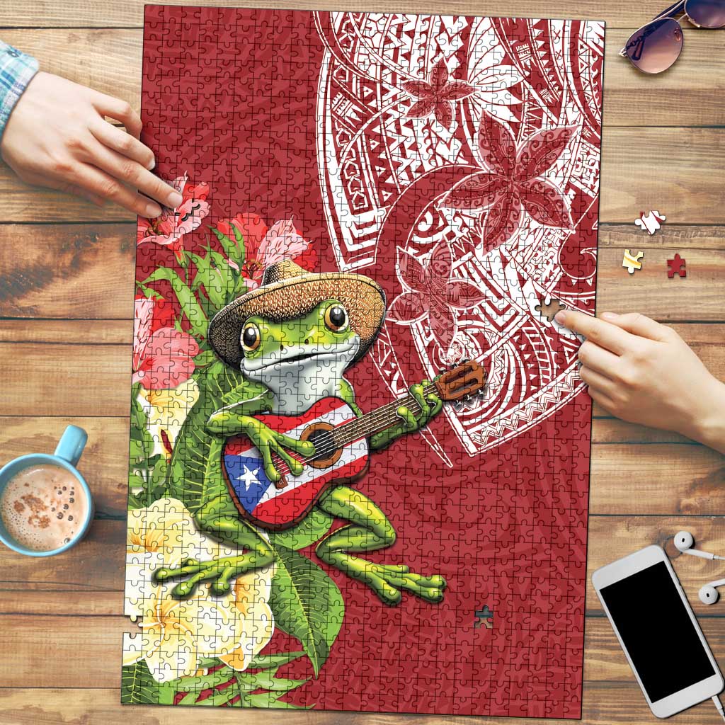 Puerto Rico Coqui Frog Puzzle Tropical Flowers Polynesian Style - Polynesian Pride