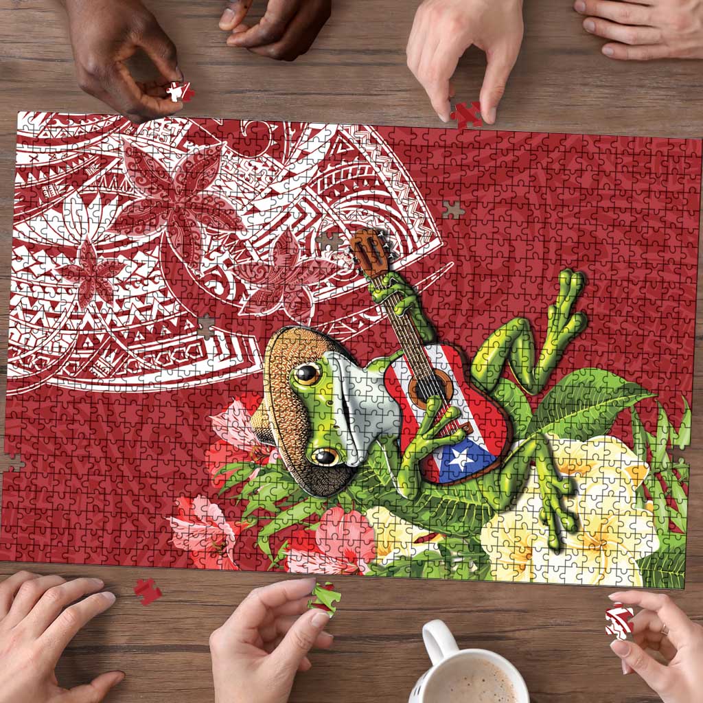 Puerto Rico Coqui Frog Puzzle Tropical Flowers Polynesian Style - Polynesian Pride