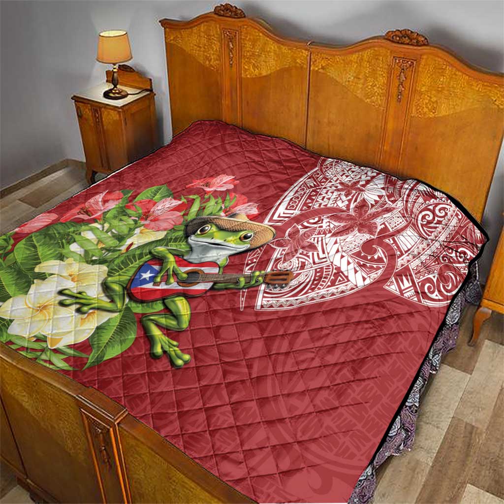 Puerto Rico Coqui Frog Quilt Tropical Flowers Polynesian Style - Polynesian Pride
