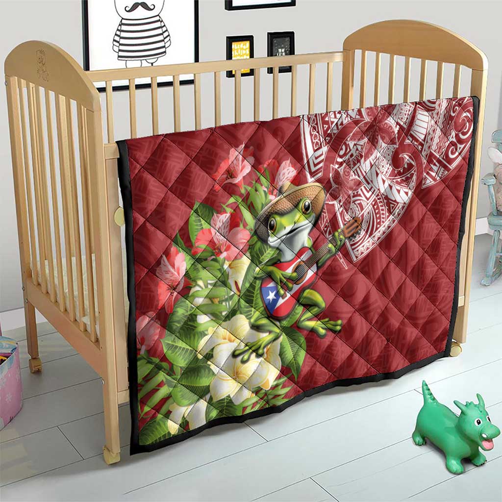Puerto Rico Coqui Frog Quilt Tropical Flowers Polynesian Style - Polynesian Pride