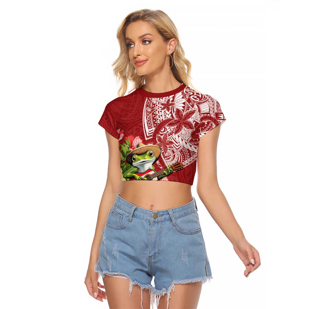 Puerto Rico Coqui Frog Raglan Cropped T Shirt Tropical Flowers Polynesian Style - Polynesian Pride
