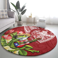 Puerto Rico Coqui Frog Round Carpet Tropical Flowers Polynesian Style - Polynesian Pride