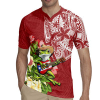 Puerto Rico Coqui Frog Rugby Jersey Tropical Flowers Polynesian Style - Polynesian Pride