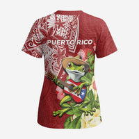 Puerto Rico Coqui Frog Scrub Top Tropical Flowers Polynesian Style - Polynesian Pride