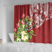 Puerto Rico Coqui Frog Shower Curtain Tropical Flowers Polynesian Style - Polynesian Pride