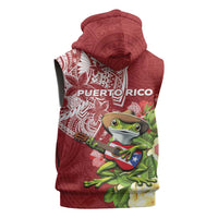 Puerto Rico Coqui Frog Sleeveless Hoodie Tropical Flowers Polynesian Style - Polynesian Pride