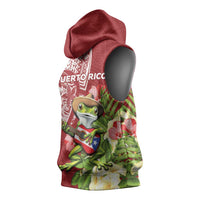 Puerto Rico Coqui Frog Sleeveless Hoodie Tropical Flowers Polynesian Style - Polynesian Pride