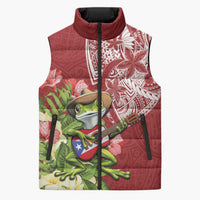 Puerto Rico Coqui Frog Sleeveless Puffer Jacket Tropical Flowers Polynesian Style - Polynesian Pride