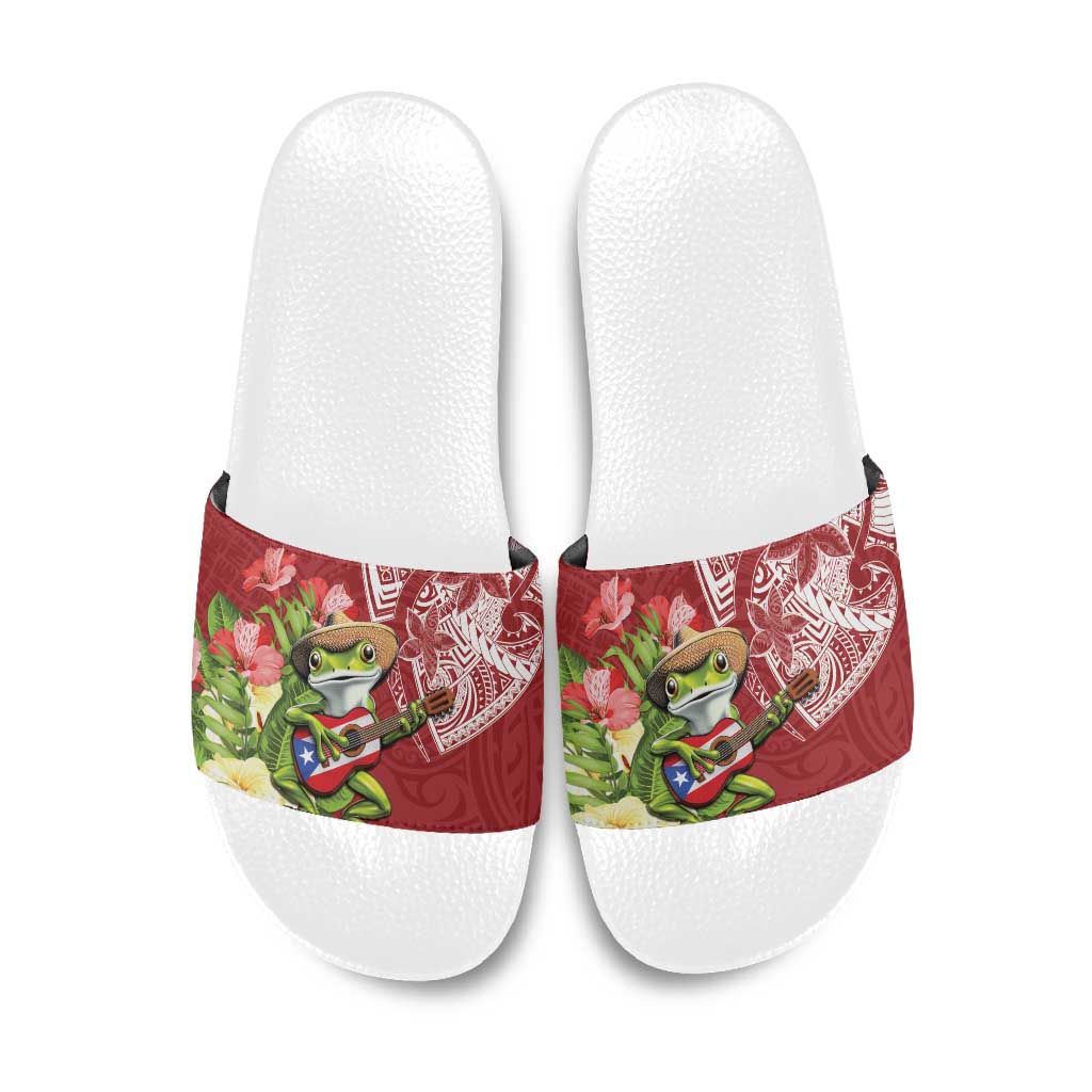 Puerto Rico Coqui Frog Slide Sandals Tropical Flowers Polynesian Style - Polynesian Pride