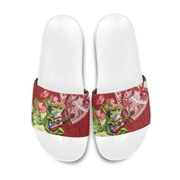 Puerto Rico Coqui Frog Slide Sandals Tropical Flowers Polynesian Style - Polynesian Pride