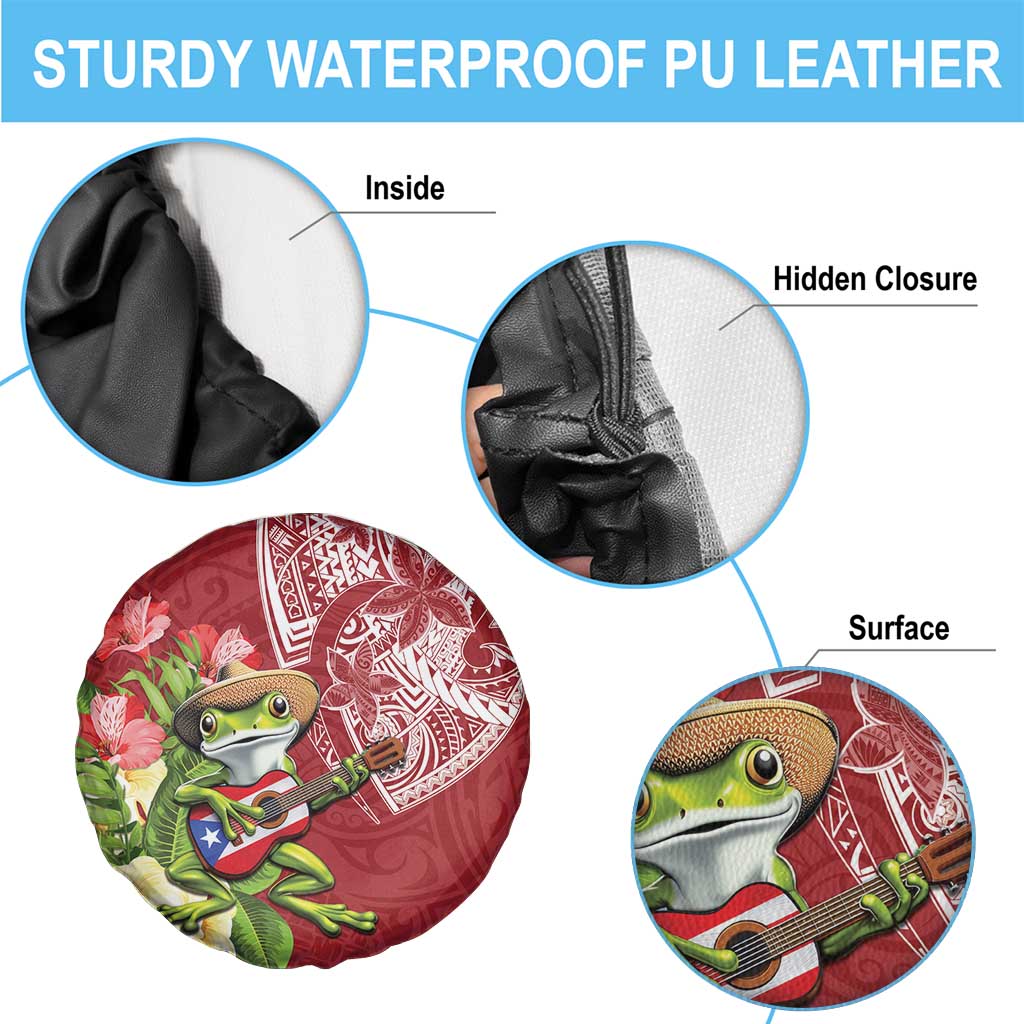 Puerto Rico Coqui Frog Spare Tire Cover Tropical Flowers Polynesian Style - Polynesian Pride