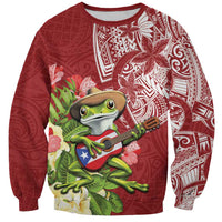 Puerto Rico Coqui Frog Sweatshirt Tropical Flowers Polynesian Style - Polynesian Pride