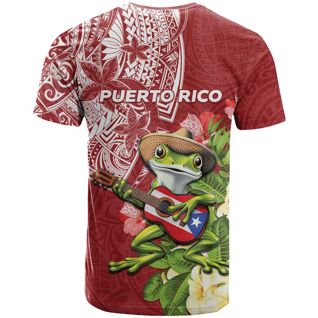 Puerto Rico Coqui Frog T Shirt Tropical Flowers Polynesian Style - Polynesian Pride