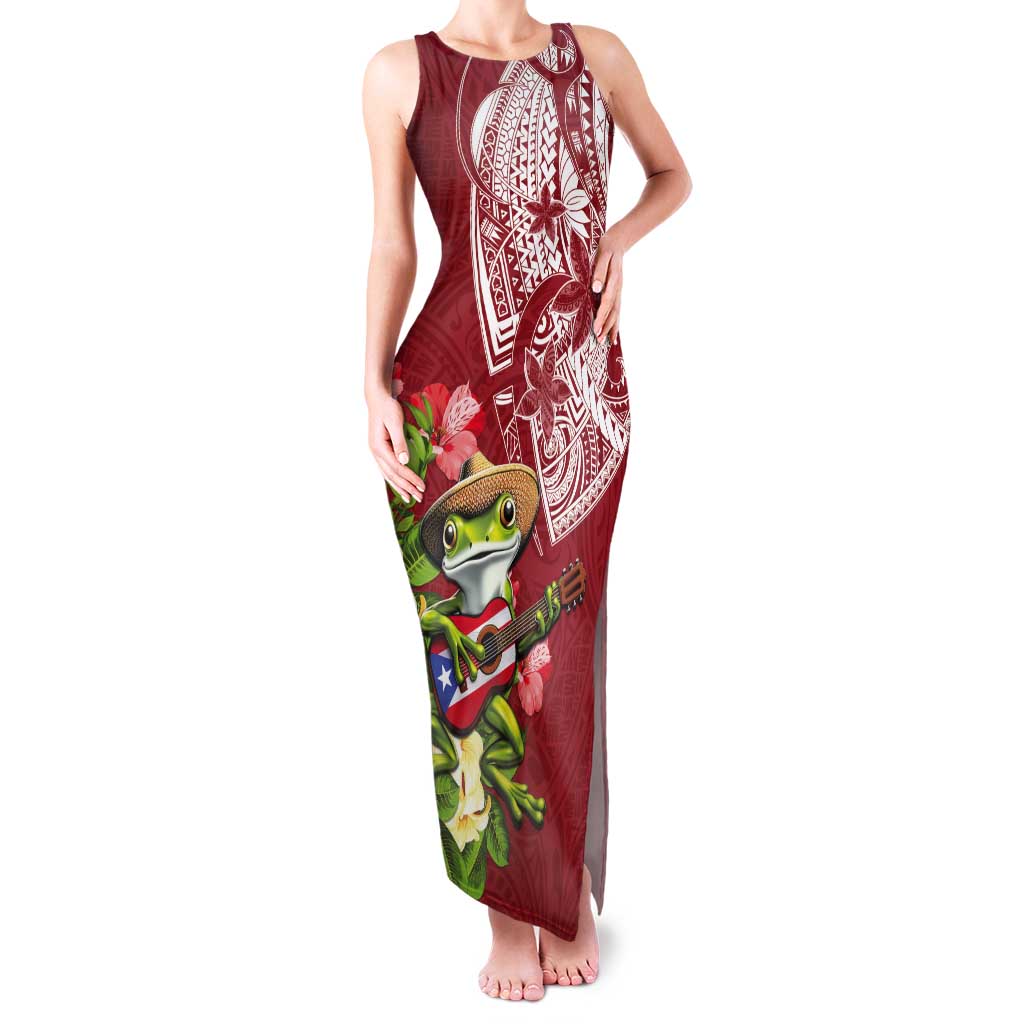 Puerto Rico Coqui Frog Tank Maxi Dress Tropical Flowers Polynesian Style - Polynesian Pride