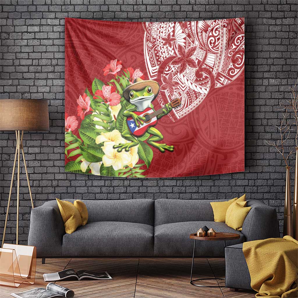 Puerto Rico Coqui Frog Tapestry Tropical Flowers Polynesian Style - Polynesian Pride