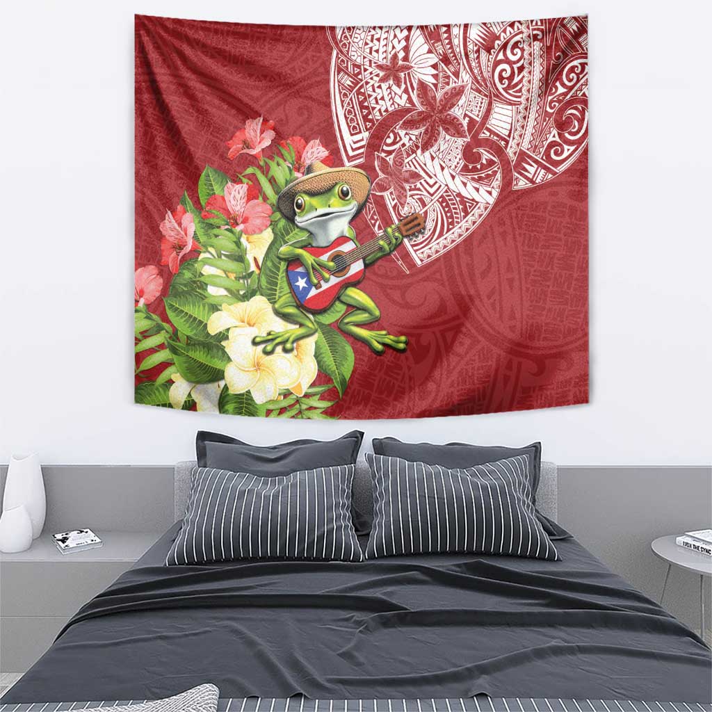 Puerto Rico Coqui Frog Tapestry Tropical Flowers Polynesian Style - Polynesian Pride