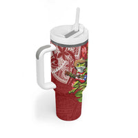 Puerto Rico Coqui Frog Tumbler With Handle Tropical Flowers Polynesian Style - Polynesian Pride