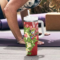 Puerto Rico Coqui Frog Tumbler With Handle Tropical Flowers Polynesian Style - Polynesian Pride