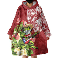 Puerto Rico Coqui Frog Wearable Blanket Hoodie Tropical Flowers Polynesian Style - Polynesian Pride