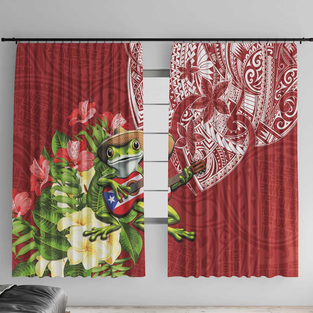 Puerto Rico Coqui Frog Window Curtain Tropical Flowers Polynesian Style - Polynesian Pride
