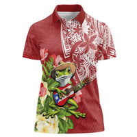 Puerto Rico Coqui Frog Women Polo Shirt Tropical Flowers Polynesian Style - Polynesian Pride