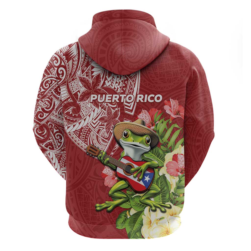 Puerto Rico Coqui Frog Zip Hoodie Tropical Flowers Polynesian Style - Polynesian Pride