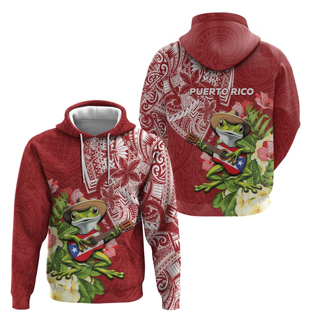 Puerto Rico Coqui Frog Zip Hoodie Tropical Flowers Polynesian Style - Polynesian Pride