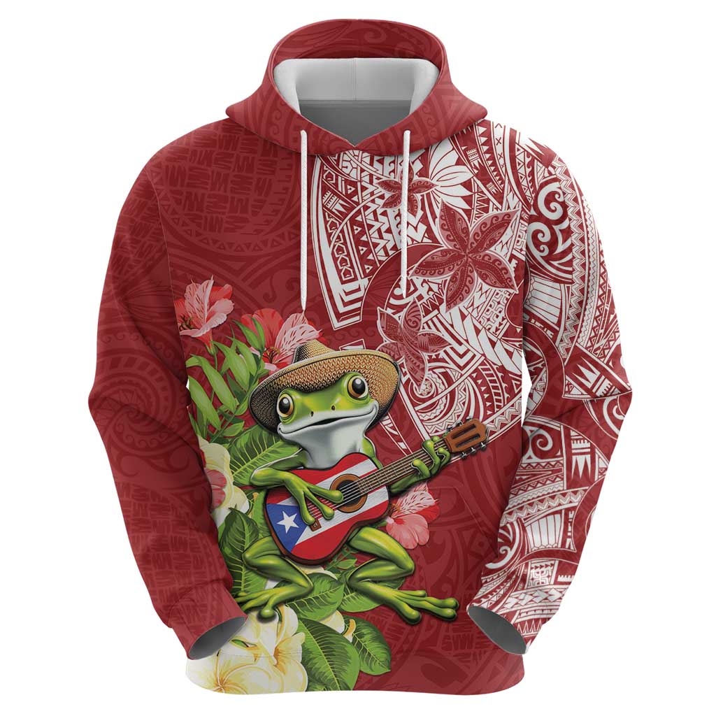 Puerto Rico Coqui Frog Zip Hoodie Tropical Flowers Polynesian Style - Polynesian Pride