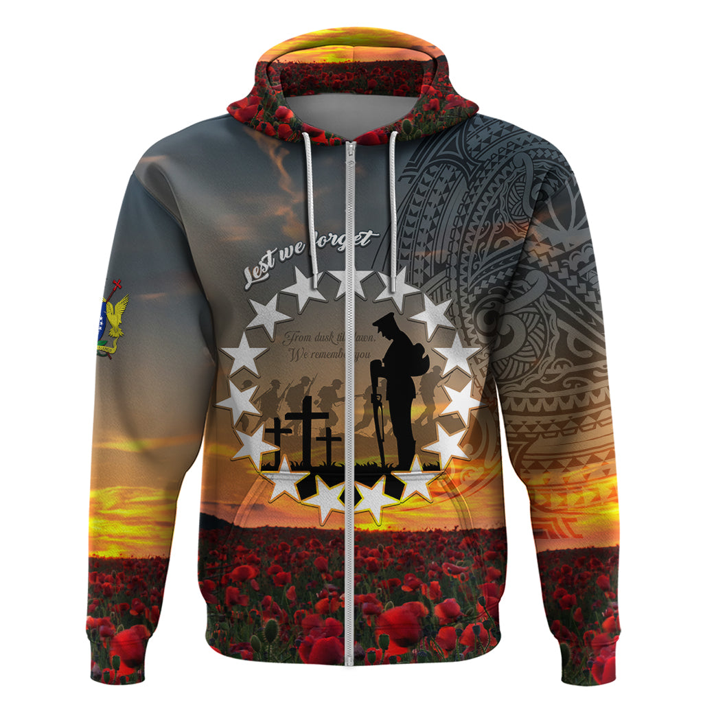 Cook Islands ANZAC Day Hoodie Lest We Forget LT05 Zip Hoodie Grey - Polynesian Pride