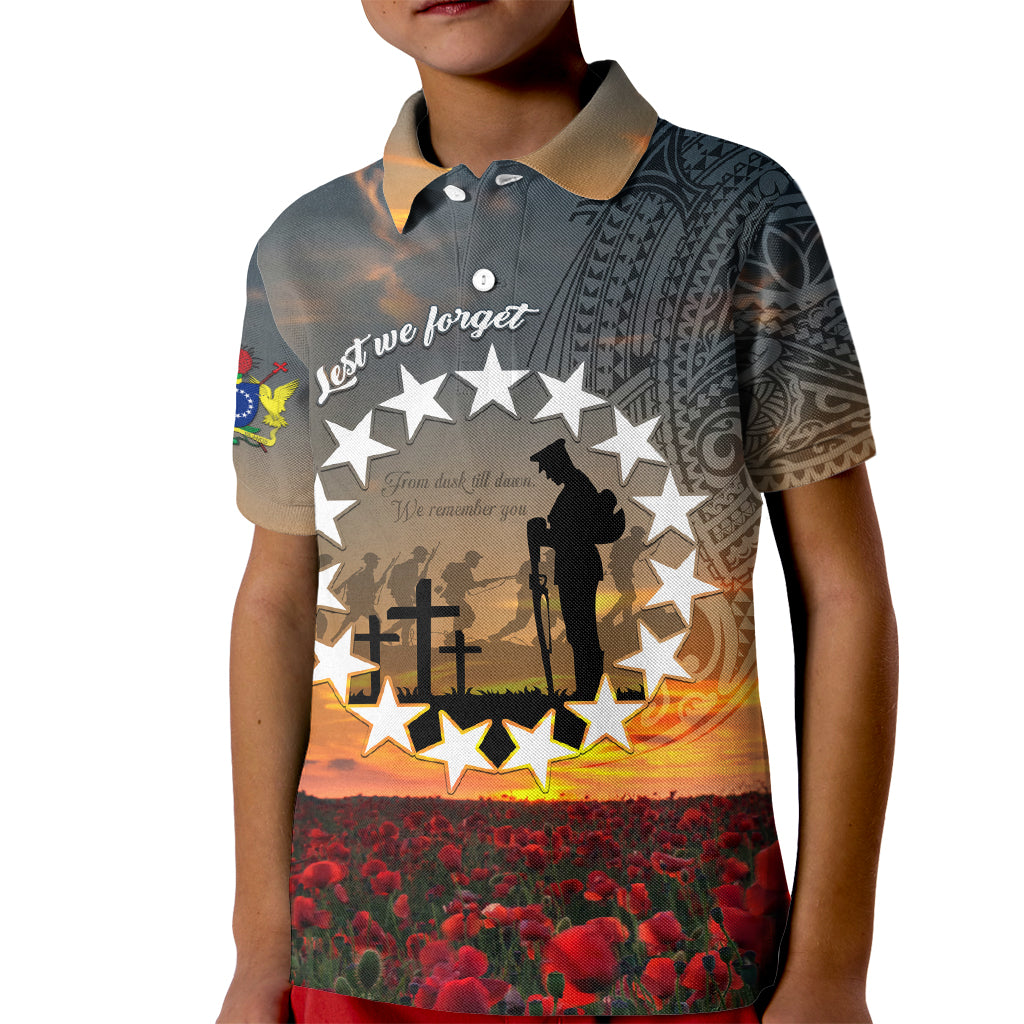 Cook Islands ANZAC Day Kid Polo Shirt Lest We Forget LT05 Kid Grey - Polynesian Pride