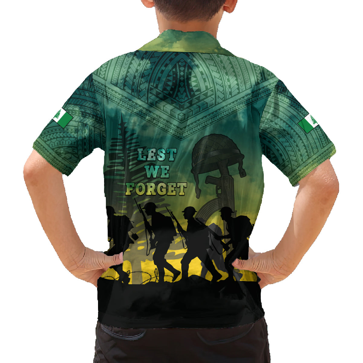 Norfolk Island ANZAC Day Family Matching Off Shoulder Short Dress and Hawaiian Shirt Lest We Forget LT05 - Polynesian Pride