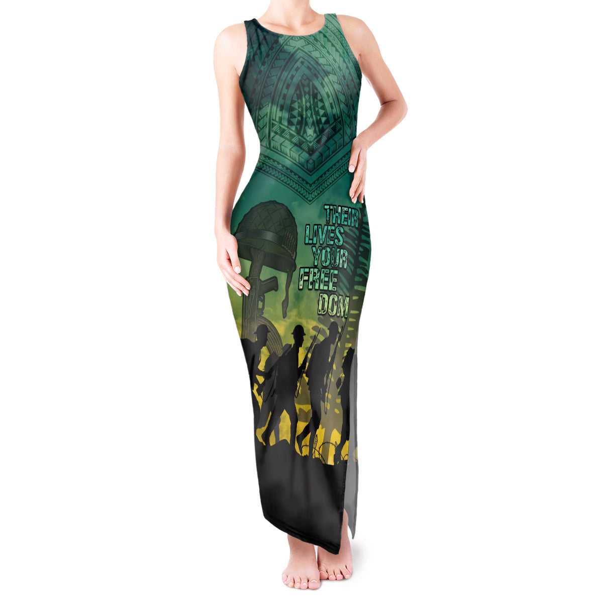 Norfolk Island ANZAC Day Tank Maxi Dress Lest We Forget LT05 Women Dark Cyan - Polynesian Pride