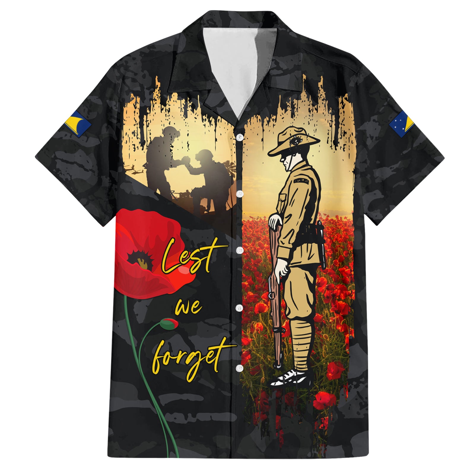 Tokelau ANZAC Day Hawaiian Shirt Lest We Forget LT05 Black - Polynesian Pride