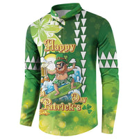 Hawaii Saint Patrick's Day Button Sweatshirt Funny Surfing Leprechaun LT05 - Polynesian Pride