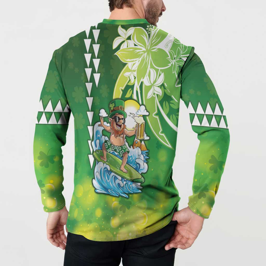 Hawaii Saint Patrick's Day Button Sweatshirt Funny Surfing Leprechaun LT05 - Polynesian Pride