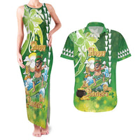 Hawaii Saint Patrick's Day Couples Matching Tank Maxi Dress and Hawaiian Shirt Funny Surfing Leprechaun