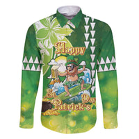 Hawaii Saint Patrick's Day Family Matching Off The Shoulder Long Sleeve Dress and Hawaiian Shirt Funny Surfing Leprechaun