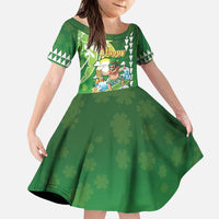 Hawaii Saint Patrick's Day Family Matching Puletasi and Hawaiian Shirt Funny Surfing Leprechaun LT05 Daughter's Dress Green - Polynesian Pride