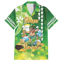 Hawaii Saint Patrick's Day Family Matching Short Sleeve Bodycon Dress and Hawaiian Shirt Funny Surfing Leprechaun