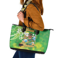 Hawaii Saint Patrick's Day Leather Tote Bag Funny Surfing Leprechaun LT05 Green - Polynesian Pride
