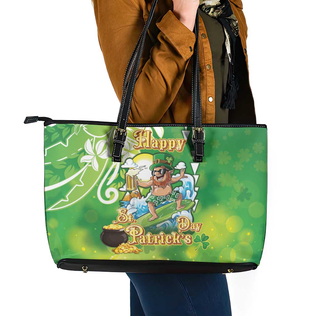 Hawaii Saint Patrick's Day Leather Tote Bag Funny Surfing Leprechaun LT05 - Polynesian Pride