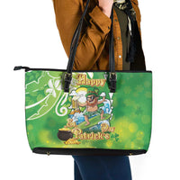 Hawaii Saint Patrick's Day Leather Tote Bag Funny Surfing Leprechaun LT05 - Polynesian Pride