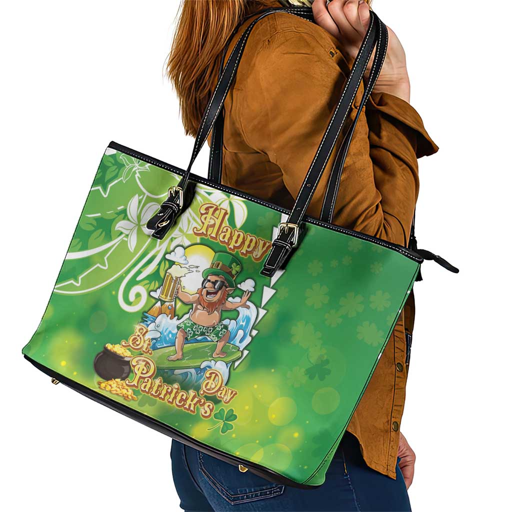 Hawaii Saint Patrick's Day Leather Tote Bag Funny Surfing Leprechaun LT05 - Polynesian Pride