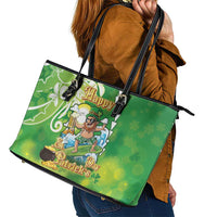 Hawaii Saint Patrick's Day Leather Tote Bag Funny Surfing Leprechaun LT05 - Polynesian Pride